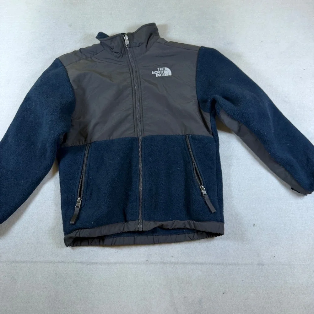 The North Face Boys Denali Full Zip Fleece Jacket Navy Blue Gray Size Medium M